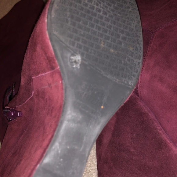 stuart weitzman suede long wedge boot in burgundy - Picture 3 of 3